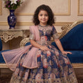Stunning Navy Blue Faux Georgette Digital Printed Designer Gown for Girls with Dupatta