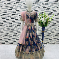 Stunning Navy Blue Faux Georgette Digital Printed Designer Gown for Girls with Dupatta