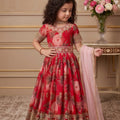 Admirable Red Faux Georgette Digital Printed Designer Gown for Girls with Dupatta