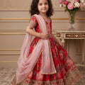Admirable Red Faux Georgette Digital Printed Designer Gown for Girls with Dupatta