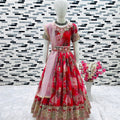 Admirable Red Faux Georgette Digital Printed Designer Gown for Girls with Dupatta