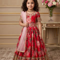 Admirable Red Faux Georgette Digital Printed Designer Gown for Girls with Dupatta