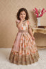 Lovely Peach Faux Georgette Digital Printed Designer Gown for Girls with Dupatta