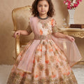 Lovely Peach Faux Georgette Digital Printed Designer Gown for Girls with Dupatta