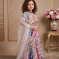 Cute Multicolor Faux Georgette Digital Printed Designer Gown for Girls with Dupatta