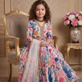 Cute Multicolor Faux Georgette Digital Printed Designer Gown for Girls with Dupatta