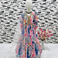 Cute Multicolor Faux Georgette Digital Printed Designer Gown for Girls with Dupatta