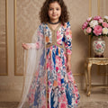 Cute Multicolor Faux Georgette Digital Printed Designer Gown for Girls with Dupatta