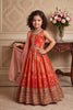 Delicate Red Faux Georgette Digital Printed Designer Gown for Girls with Dupatta