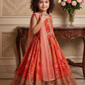 Delicate Red Faux Georgette Digital Printed Designer Gown for Girls with Dupatta