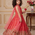 Charming Rani Pink Faux Georgette Digital Printed Designer Gown for Girls with Dupatta