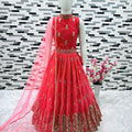 Charming Rani Pink Faux Georgette Digital Printed Designer Gown for Girls with Dupatta