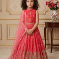 Charming Rani Pink Faux Georgette Digital Printed Designer Gown for Girls with Dupatta