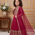 Excellent Rani Pink Faux Georgette Embroidered Designer Gown for Girls with Dupatta