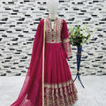 Excellent Rani Pink Faux Georgette Embroidered Designer Gown for Girls with Dupatta