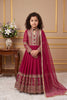 Excellent Rani Pink Faux Georgette Embroidered Designer Gown for Girls with Dupatta