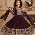 Gorgeous Wine Faux Georgette Embroidered Designer Gown for Girls with Dupatta