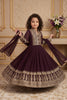 Gorgeous Wine Faux Georgette Embroidered Designer Gown for Girls with Dupatta