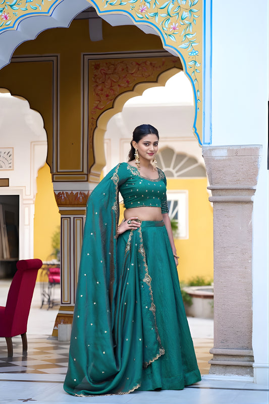 Elegant Teal Green Silk Embroidered Lehenga Choli with Designer Dupatta for Wedding