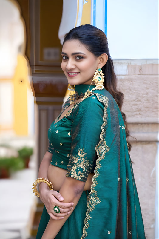 Elegant Teal Green Silk Embroidered Lehenga Choli with Designer Dupatta for Wedding