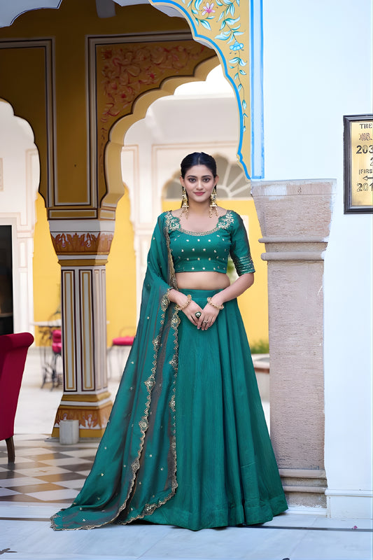 Elegant Teal Green Silk Embroidered Lehenga Choli with Designer Dupatta for Wedding