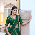 Beautiful Rama Green Silk Embroidered Lehenga Choli with Designer Dupatta for Wedding