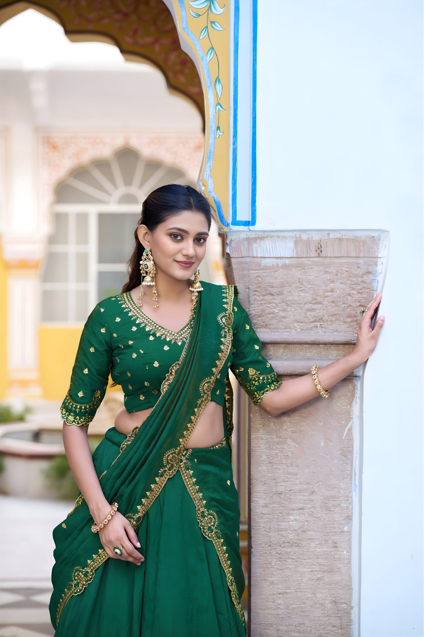 Beautiful Rama Green Silk Embroidered Lehenga Choli with Designer Dupatta for Wedding