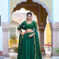 Beautiful Rama Green Silk Embroidered Lehenga Choli with Designer Dupatta for Wedding