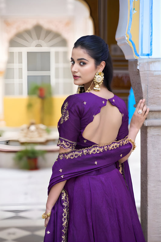 Stylish Purple Silk Embroidered Lehenga Choli with Designer Dupatta for Wedding