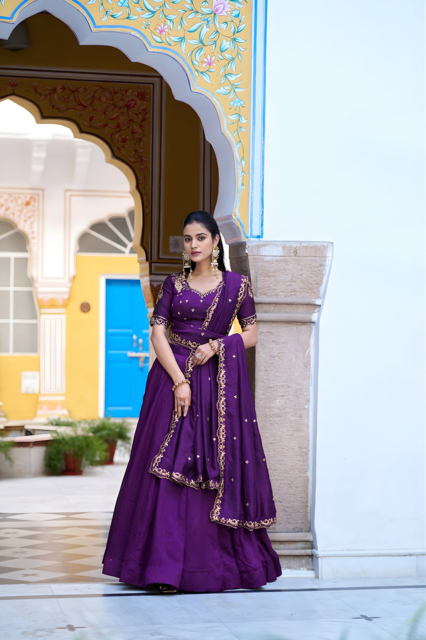 Stylish Purple Silk Embroidered Lehenga Choli with Designer Dupatta for Wedding