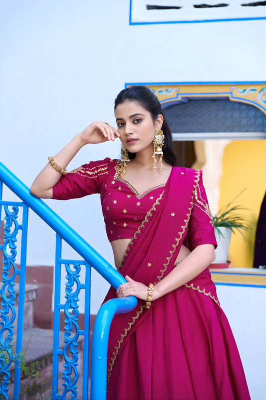 Traditional Rani Pink Silk Embroidered Lehenga Choli with Designer Dupatta for Wedding