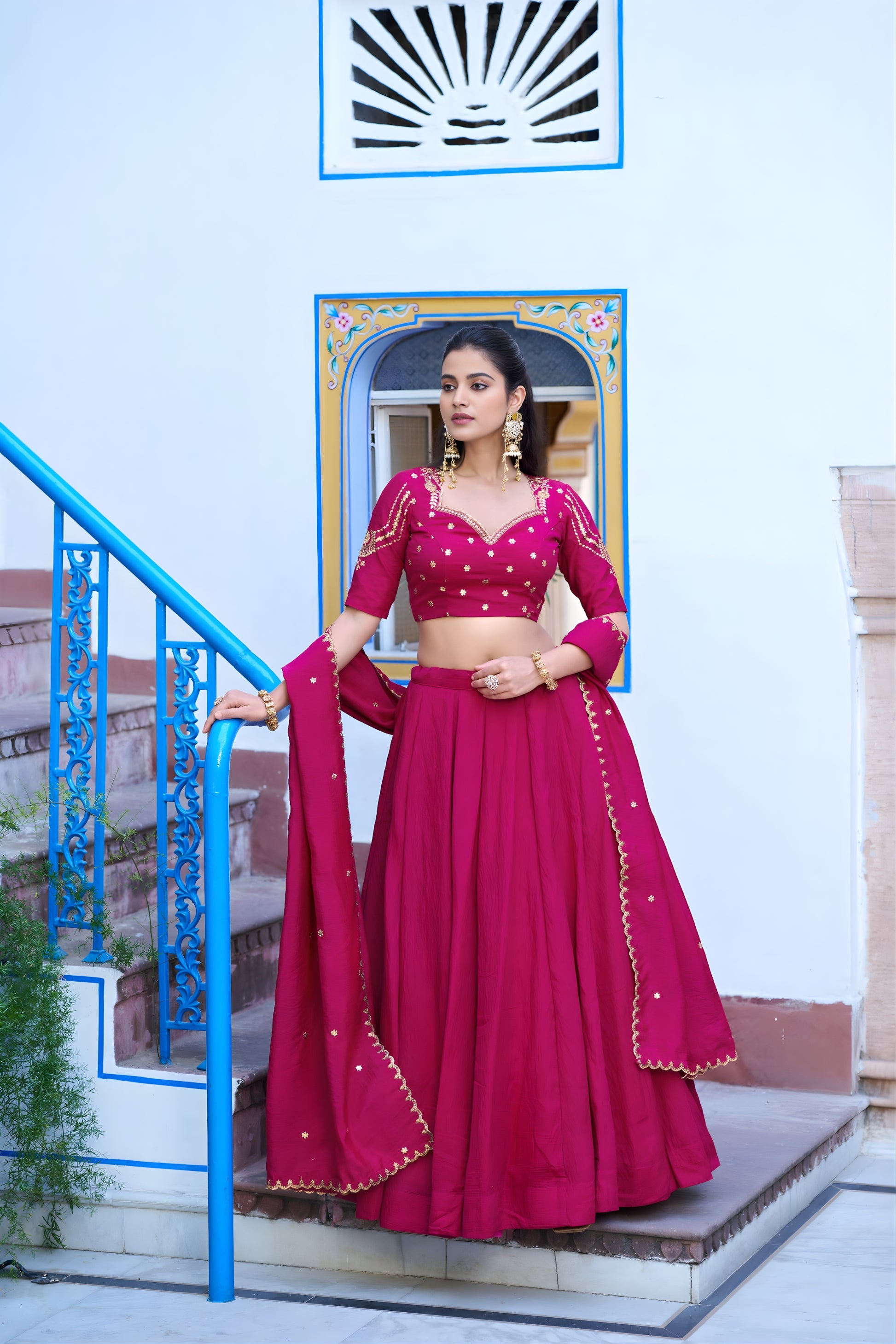 Traditional Rani Pink Silk Embroidered Lehenga Choli with Designer Dupatta for Wedding