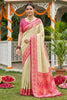 Premium Cream Beige Soft Silk Saree Pink  Woven Border and Designer Pallu