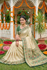 Royal Cream Beige Soft Silk Saree Green Woven Border Designer Pallu