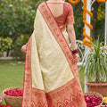 Royal Cream Beige Soft Silk Saree Pink  Woven Border and Designer Pallu