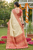 Royal Cream Beige Soft Silk Saree Pink  Woven Border and Designer Pallu