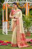 Royal Cream Beige Soft Silk Saree Pink  Woven Border and Designer Pallu