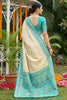 Royal Cream Beige Soft Silk Saree Aqua Blue Woven Border and Designer Pallu