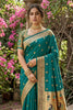 Premium Teal Green Silk Saree Gold Zari Border Peacock Motif Designer Pallu