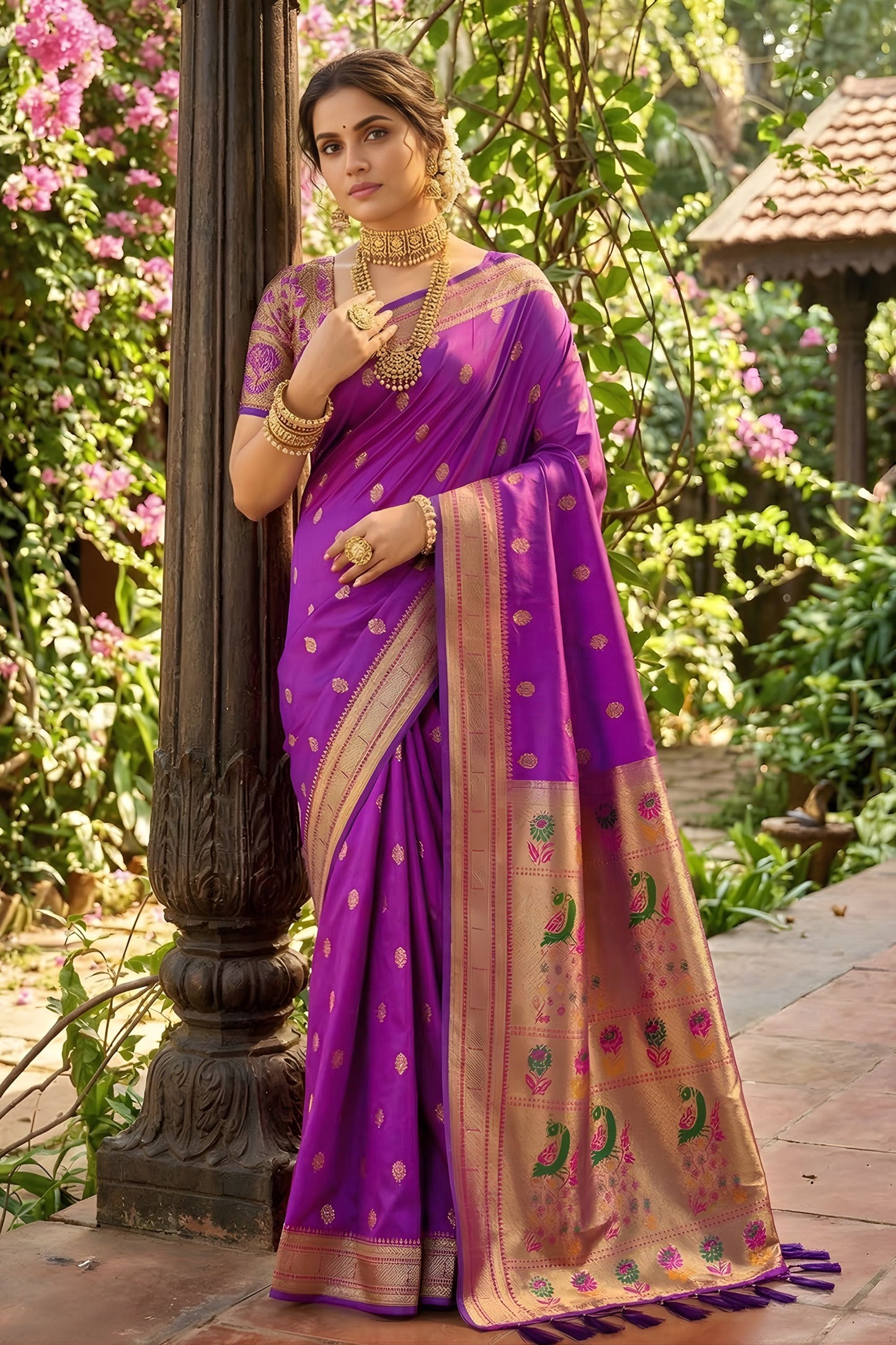 Stylish Mustard Orange Silk Saree Gold Zari Border, Peacock Motif Designer Pallu