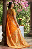 Stylish Mustard Orange Silk Saree Gold Zari Border, Peacock Motif Designer Pallu