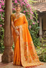 Stylish Mustard Orange Silk Saree Gold Zari Border, Peacock Motif Designer Pallu