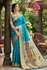 Elegant Turquoise Blue Silk Saree with Gold Zari Border, Peacock Motif Designer Pallu