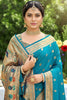 Elegant Turquoise Blue Silk Saree with Gold Zari Border, Peacock Motif Designer Pallu