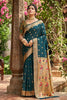 Premium Dark Teal Silk Saree Gold Zari Border, Peacock Motif Designer Pallu