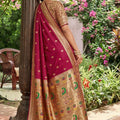 Premium Magenta Pink Silk Saree Gold Zari Border, Peacock Motif Designer Pallu