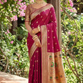Premium Magenta Pink Silk Saree Gold Zari Border, Peacock Motif Designer Pallu