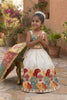 Beautiful Off White Khadi Cotton Girls Lehenga Choli with Multicolor Temple Motif for Festival