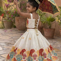 Beautiful Off White Khadi Cotton Girls Lehenga Choli with Multicolor Temple Motif for Festival