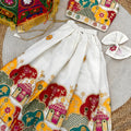 Beautiful Off White Khadi Cotton Girls Lehenga Choli with Multicolor Temple Motif for Festival